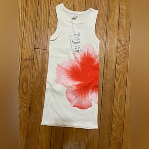 Zara Kids White Tank Dresses with Red Floral Design